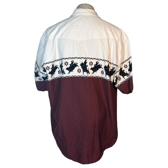 Vintage Roper Western Cowboy Shirt Bull Rodeo Print Pearl Snap Button Size 2XL - Picture 2 of 8